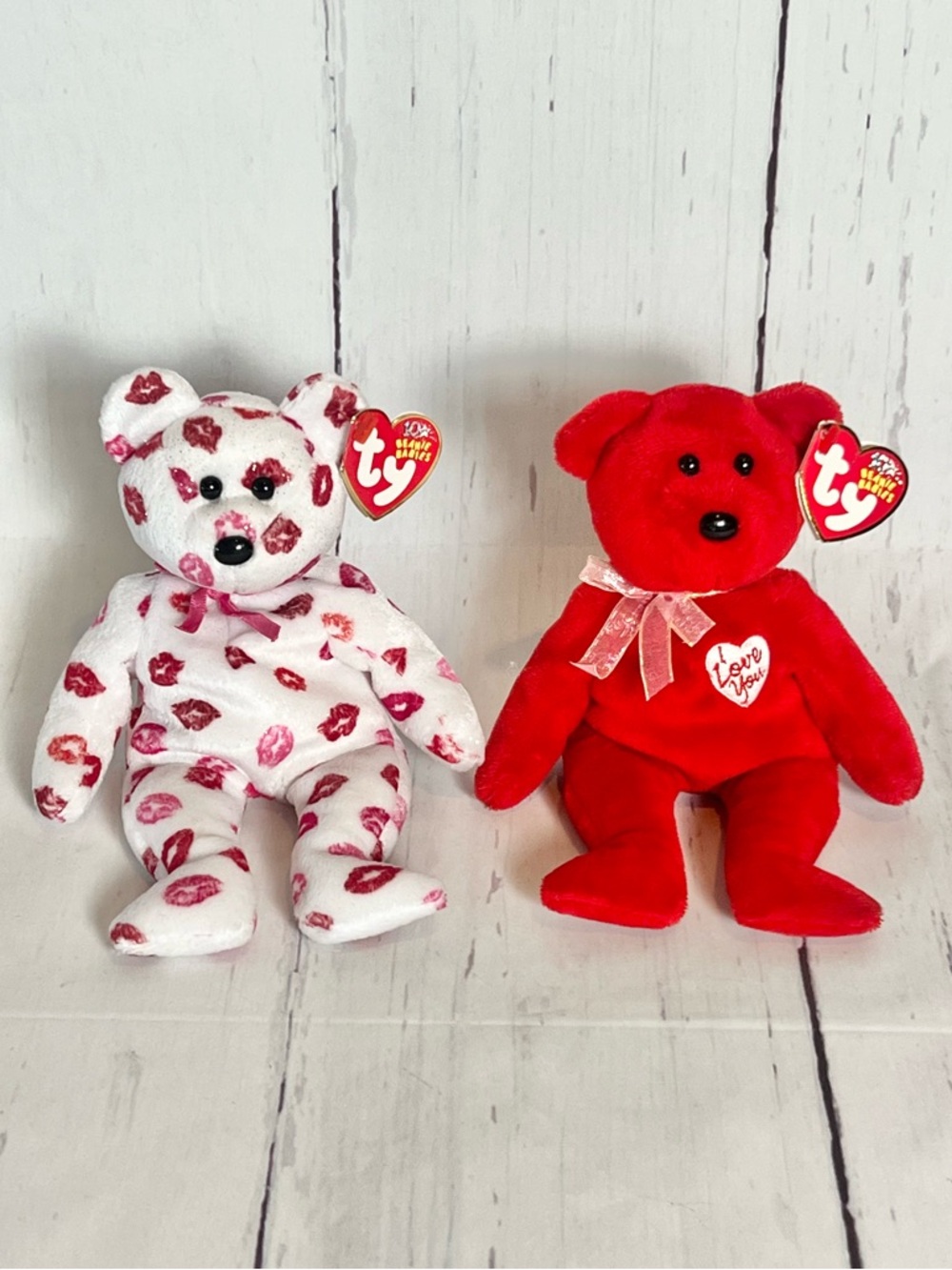 Rare 2003 Ty Beanie Baby Set: Kissy & Secret Valentine Bears NWT Retired MWMT